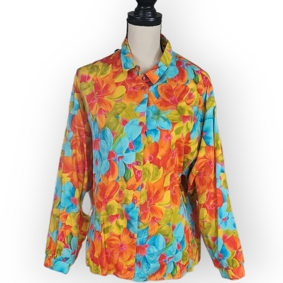 Vintage 80s Bonnie Norma Tropical Print Cotton Shirt Pants Large - Picture 2 of 6